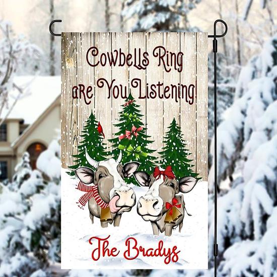 Personalized Cowbells Ring Are You Listening Garden Flag, Christmas Gift For Family, Custom Name Garden Flag