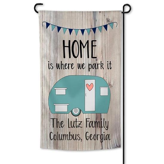 Personalized Home Is Where We Park It Garden Flag, Happy Family, Custom Name Garden Flag