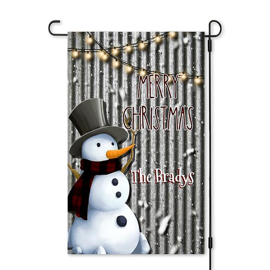 Personalized Snowman Christmas Garden Flag, Merry Christmas, Custom Name Garden Flag