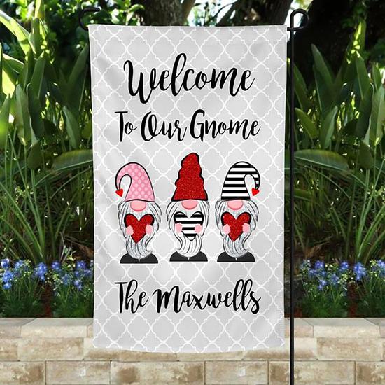 Personalized Welcome To Our Gnome Garden Flag, Christmas Holiday, Custom Name Garden Flag