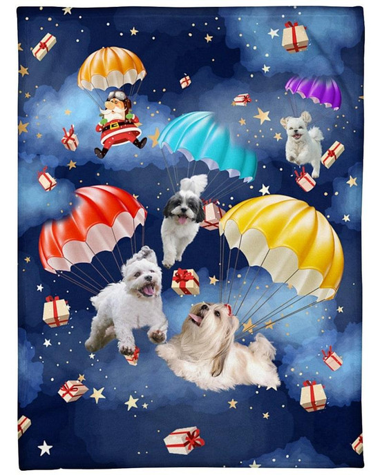 Shih tzu Parachute Xmas Blankets, Christmas blankets, Pet Mom blankets, Parachute Mom, Parachute Dad, blanket for daughter, blanket for son