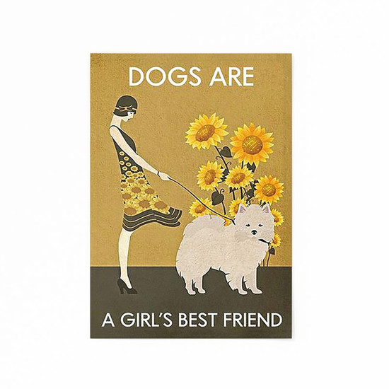 Sunflower Vintage Friend American Eskimo Dog Poster