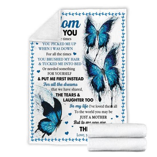 To My Mom Blue Butterfly Blanket, Mother's Day Gifts, Christmas Gift For Mother, Anniversary Gift, Mom Blanket