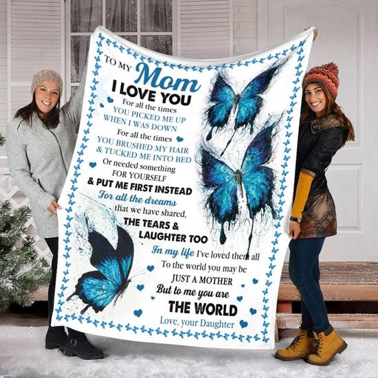 To My Mom Blue Butterfly Blanket, Mother's Day Gifts, Christmas Gift For Mother, Anniversary Gift, Mom Blanket