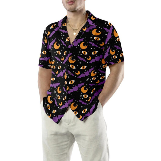bat dress shirt Bat Print Halloween Button-Up Shirt