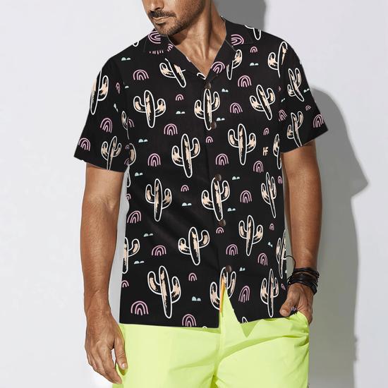 Cactus Plant Black Pattern Aloha Hawaiian Shirt For Summer