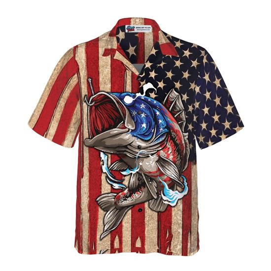Fishing Hooked On Freedom American Flag Aloha Hawaiian Shirt For