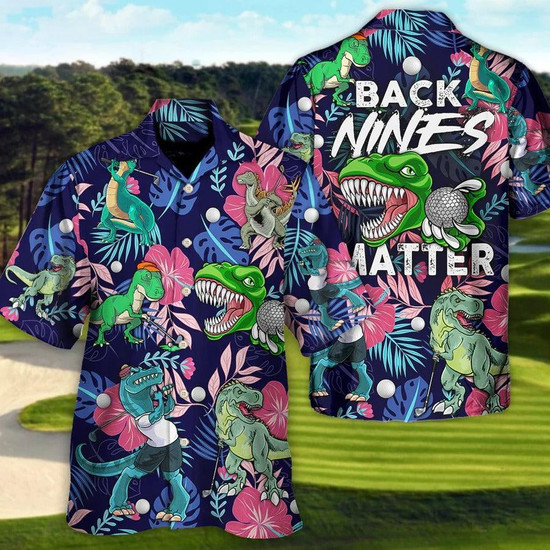 Golf Hawaiian Shirts - Funny Dinosaur Playing Golf Aloha Shirts
