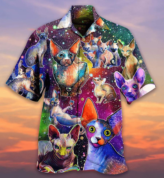 cat dress shirt Multi-color Cat Print Cotton Button-up Shirt
