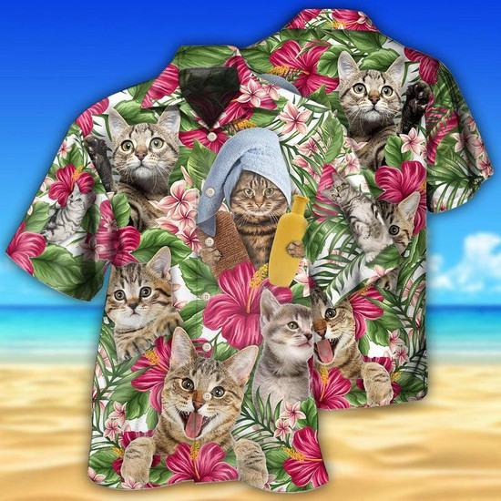 Button-up Shirt Womens Black Cat Hawaiian Shirts Beach Short