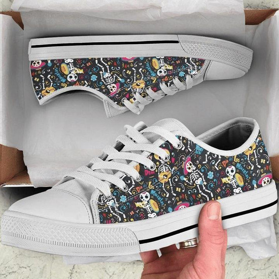 Day Of Dead Band Mariachi Skeletons Colored Low Top Shoes Monsterry
