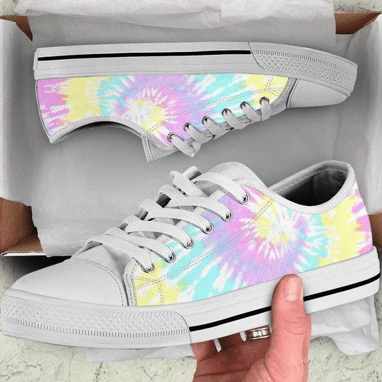 Pastel rainbow tie dye Low Top Shoes Monsterry