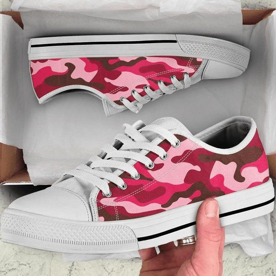 Red Pink Camo Camouflage Low Top Shoes Monsterry