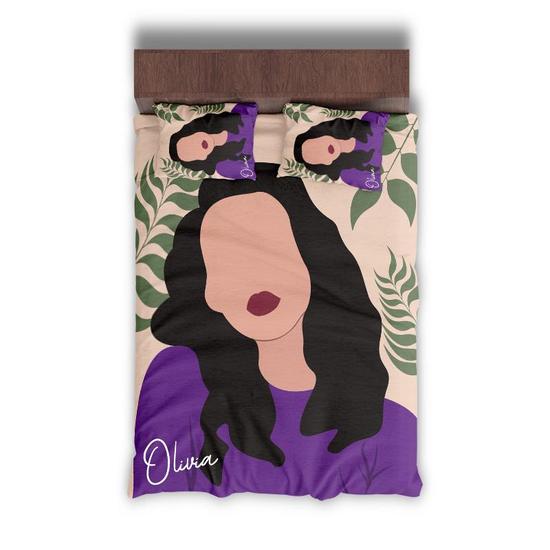 Custom Woman Long Hair Bedding Set, Custom Name, Boho Design, Personalized Boho 3 Pieces Bedding Set