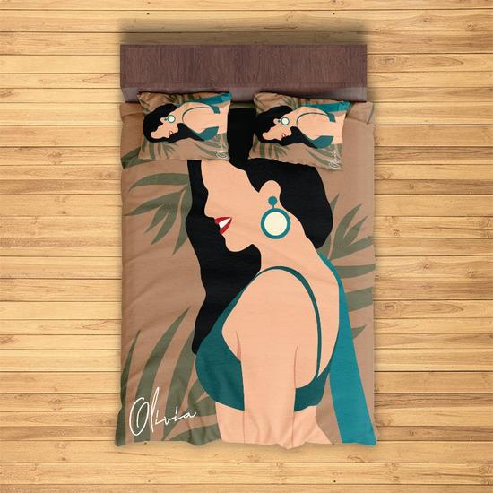 Custom Woman Luxury Bohemian Bedding Set, Custom Name, Boho Style, Personalized Boho 3 Pieces Bedding Set