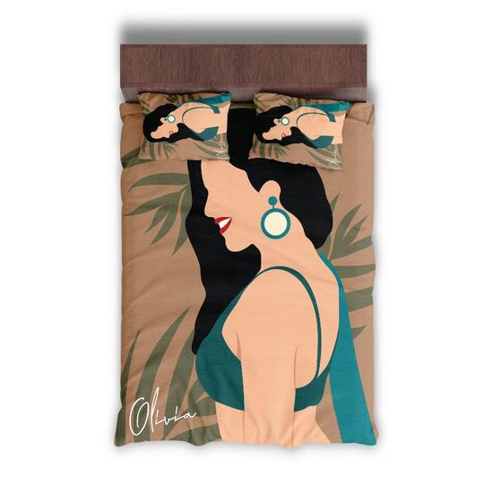 Custom Woman Luxury Bohemian Bedding Set, Custom Name, Boho Style, Personalized Boho 3 Pieces Bedding Set