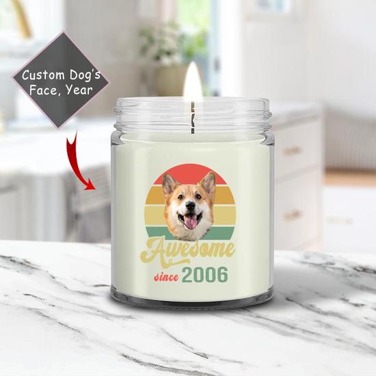 Custom Retro Awesome Since Dog Face Photo Candle | Custom Photo | Dog Mom Mothers Day Gifts | Personalized Dog Mom Candle