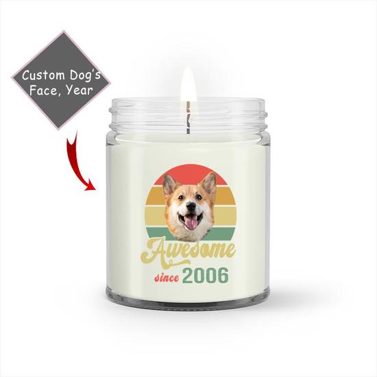 Custom Retro Awesome Since Dog Face Photo Candle | Custom Photo | Dog Mom Mothers Day Gifts | Personalized Dog Mom Candle