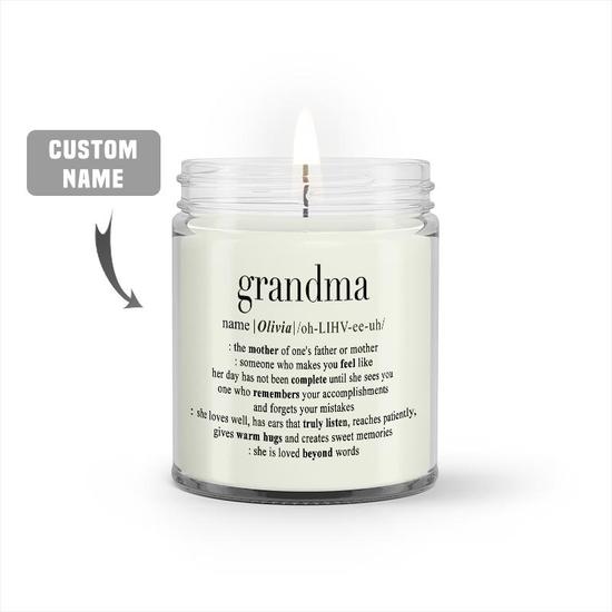Custom Grandma Definition Watercolor Portrait Candle | Mothers Day Gifts For Grandma | Personalized Name Grandma Candle