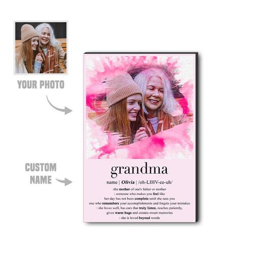 Custom Grandma Definition Watercolor Wood Panel | Mothers Day Gifts For Grandma | Personalized Photo Mothers Day Wood Panel