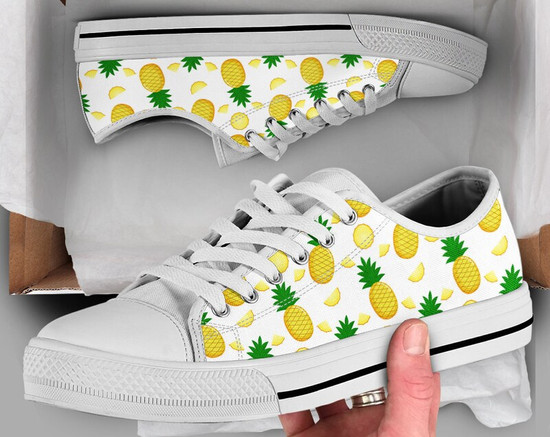 Yellow Pineapple Shoes Pineapple Sneakers Cute Shoes Casual Shoes Low Top Converse Style Shoes for Womens Mens Adults Monsterry