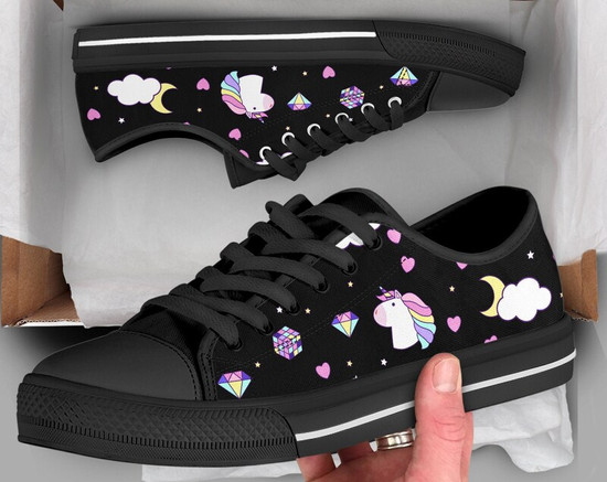 Girls Unicorn Shoes Unicorn Sneakers Cute Shoes Casual Shoes Unicorn Gifts Low Top Converse Style Shoes for Womens Mens Adults Monsterry