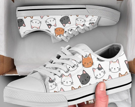 Cute Kitten Shoes Cat Sneakers Cute Shoes Casual Shoes Cat Owner Gifts Low Top Converse Style Shoes for Womens Mens Adults Monsterry CA