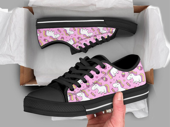 Pink Unicorn Shoes Unicorn Sneakers Unicorn Shoes Casual Shoes Unicorn Gifts Low Top Converse Style Shoes for Womens Mens Adults Monsterry