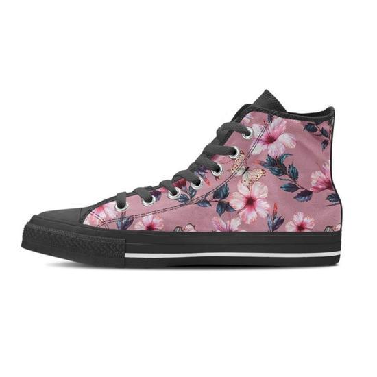 Hibiscus Floral Pattern Women’s high top top canvas shoes