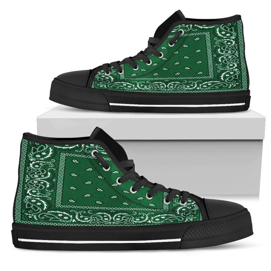 Hunter Green Bandana Style Men S High Top Shoes With Black Or White Sole High Top Sneakers Hunter Monsterry