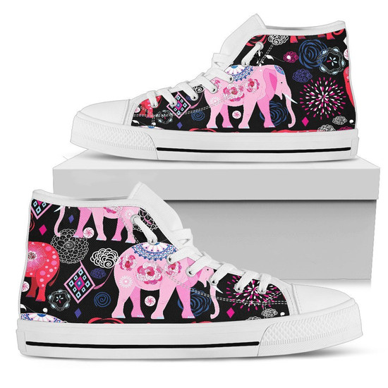 Pink Elephant Pattern Men High Top Shoes Monsterry