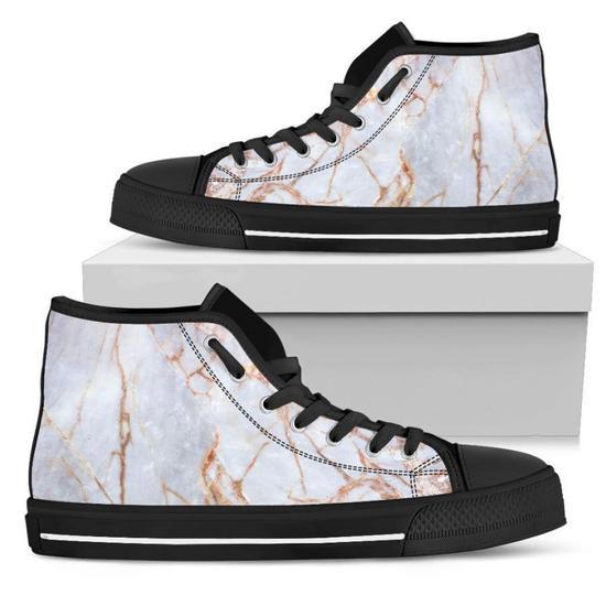 Grey Bronze Marble Print Women's High Top Shoes - Monsterry