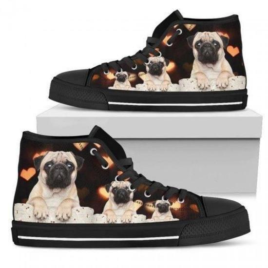 Shoes with 2025 pugs on them