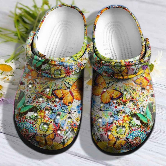 Colorful Butterflies Boho Hippie Shoes Vintage Clogs Gift Birthday Daughter Monsterry