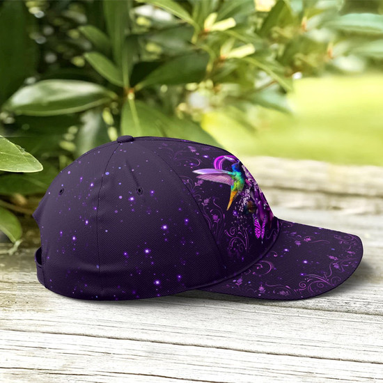 Purple Floral Couple Hummingbird Baseball Cap - Monsterry display picture 3