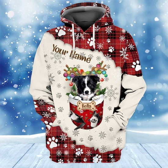 Customized Border Collie In Snow Pocket Merry Christmas Unisex Hoodie Christmas Gift For Dog Lovers Monsterry