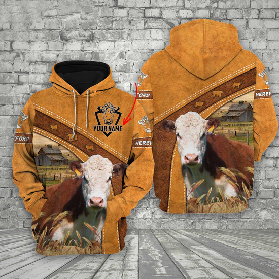 Personalized Hereford Cattle Hoodie Farmhouse Apparel All Over Printed for Cow Lovers Monsterry