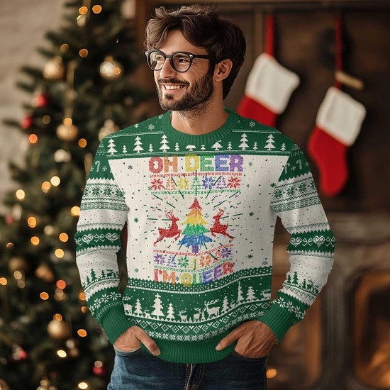 Funny Xmas Lgbt Ugly Christmas Sweater Oh Deer Im Queer Monsterry AU