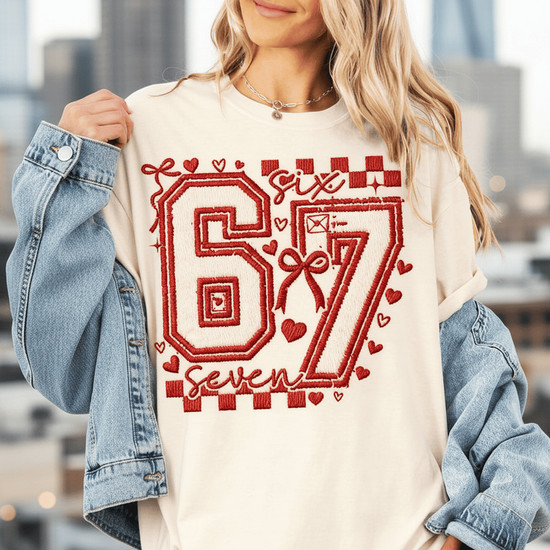 Funny Valentine '6/7' Love Meme Embroidered Comfort Colors T-shirt