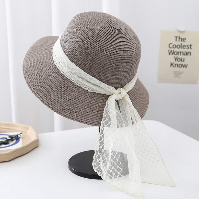 One Pc Summer New 5 Colors Lace Decor Beach All-Matched Vacation Style Shaded Outdoor Straw Hat 56-58Cm