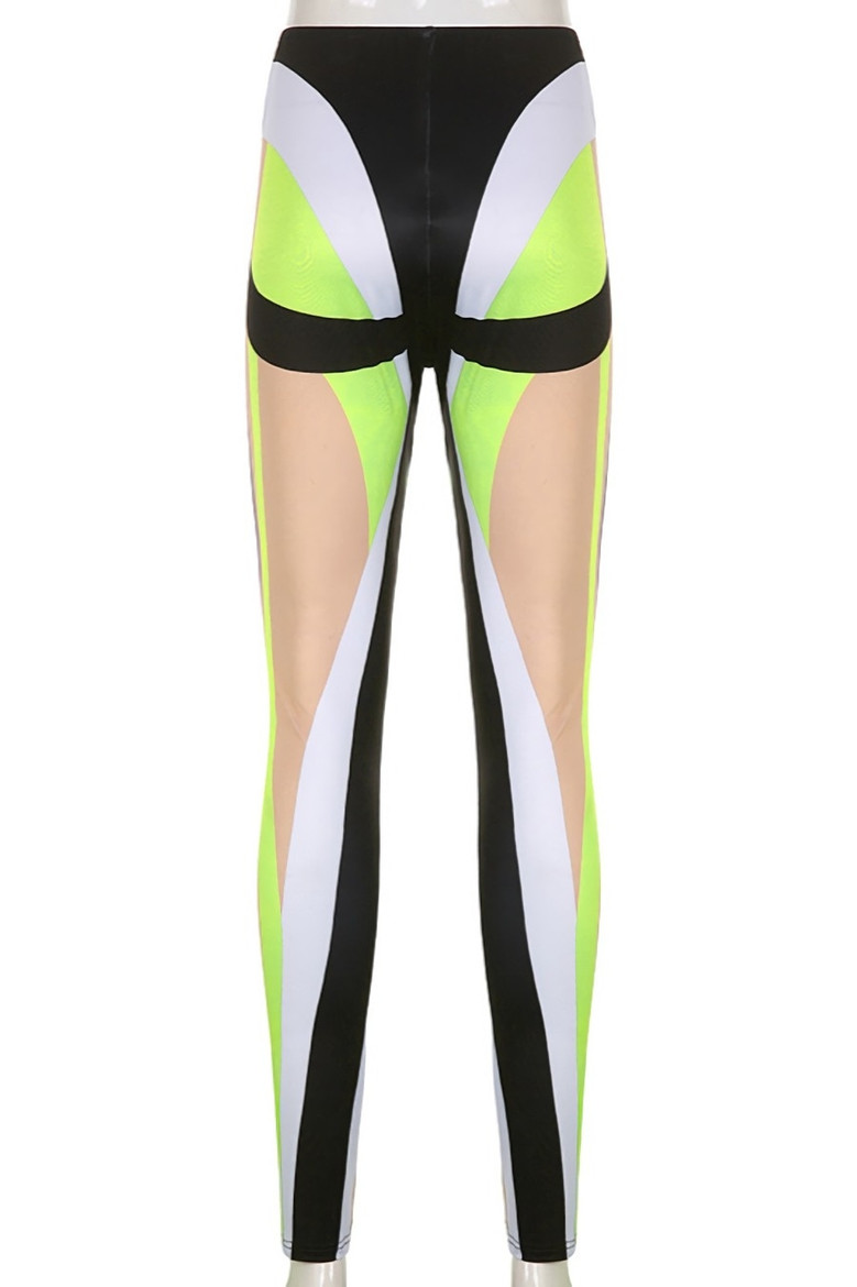 Spring & Summer New Contrast Color Fixed Printing Stretch Tight Nightclub Stylish Leggings