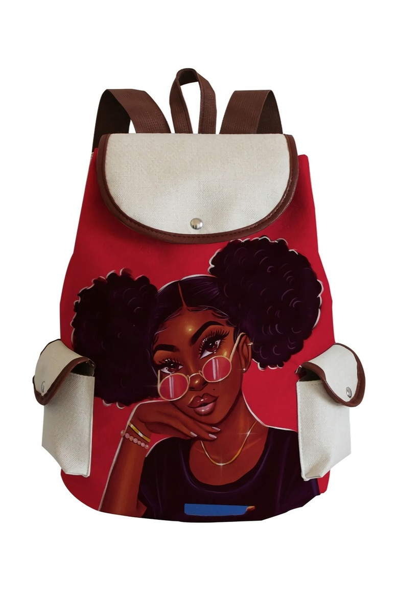 Stylish New Five Colors Cartoon Girl Printing High-Capacity Lock Buckle With Pocket Canvas Backpack 28Cm(L)* 11Cm(W)* 39Cm(H)