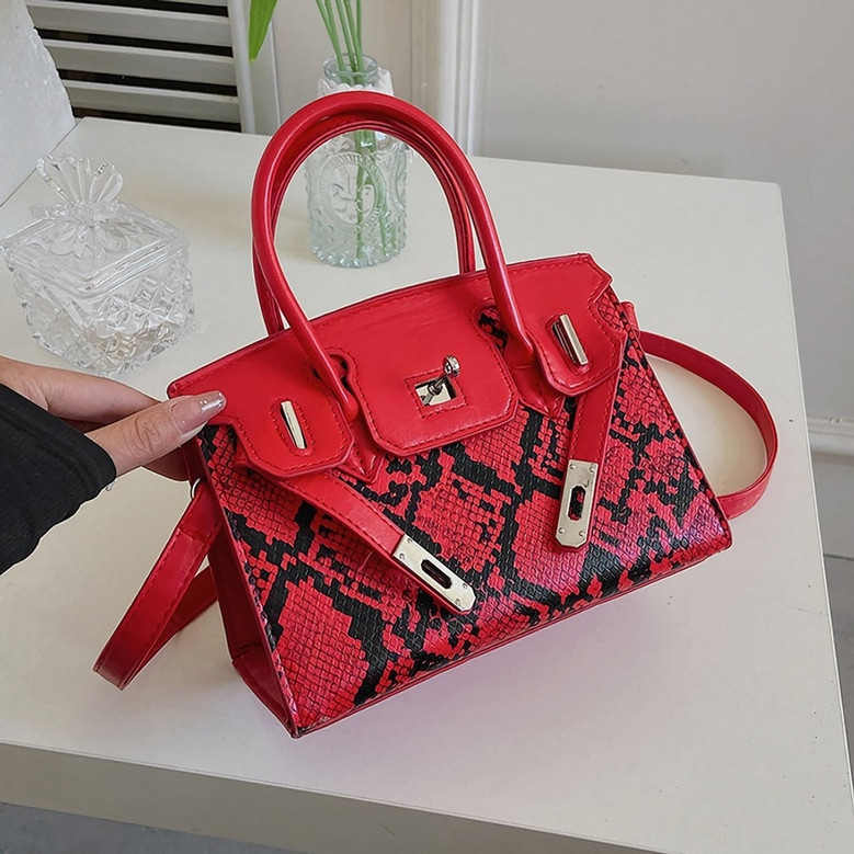 Stylish New Five Colors Snakeskin Pattern Lock Buckle Adjustable Crossbody Handbag 25Cm(L)* 11Cm(W)* 19Cm(H)