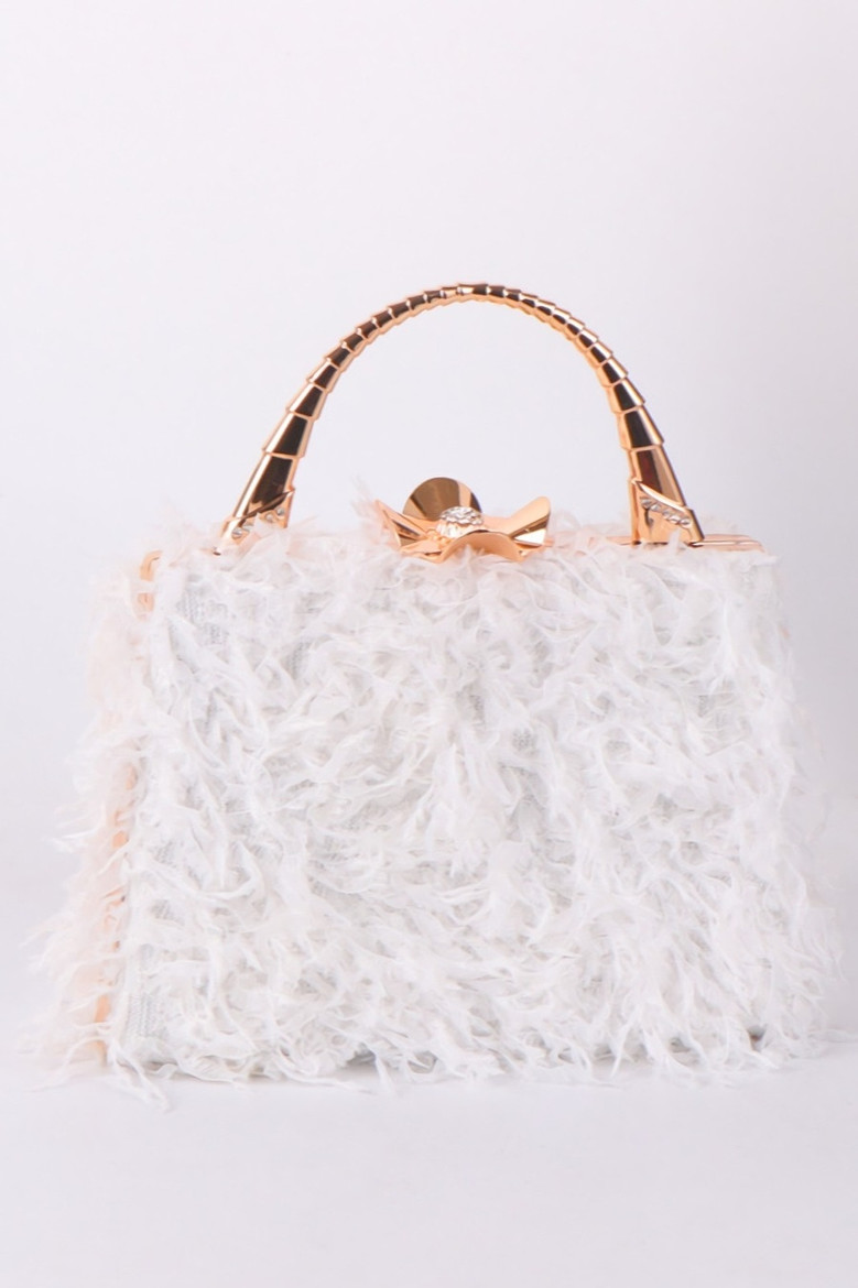 Stylish New Four Colors Flower Metal Rhinestone Lock Buckle Feather Clutch Bag 20Cm(L)* 5.5Cm(W)* 23Cm(H)