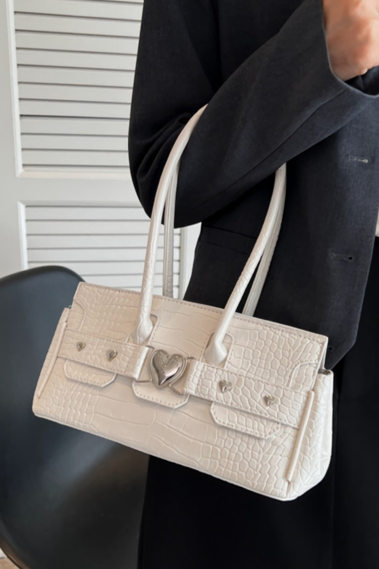 Stylish New Four Colors Stone Pattern Metal Heart Decor Magnetic Button Shoulder Bag 28Cm(L)* 9.5Cm(W)* 13.5Cm(H)