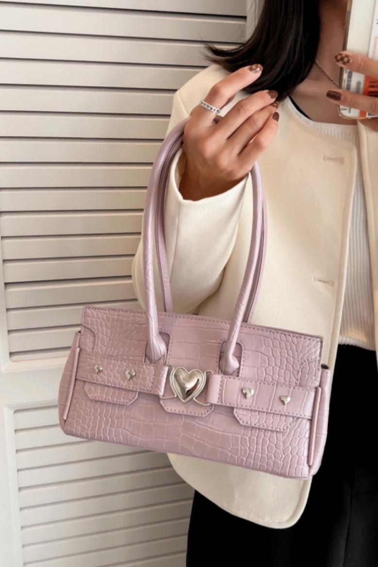 Stylish New Four Colors Stone Pattern Metal Heart Decor Magnetic Button Shoulder Bag 28Cm(L)* 9.5Cm(W)* 13.5Cm(H)