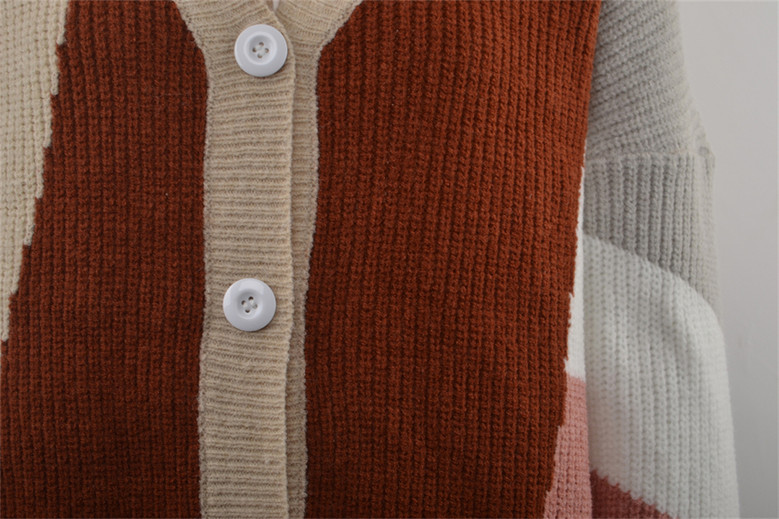 Winter New Contrast Color Knitted Stretch V-Neck Single-Breasted Stylish Sweater 2#