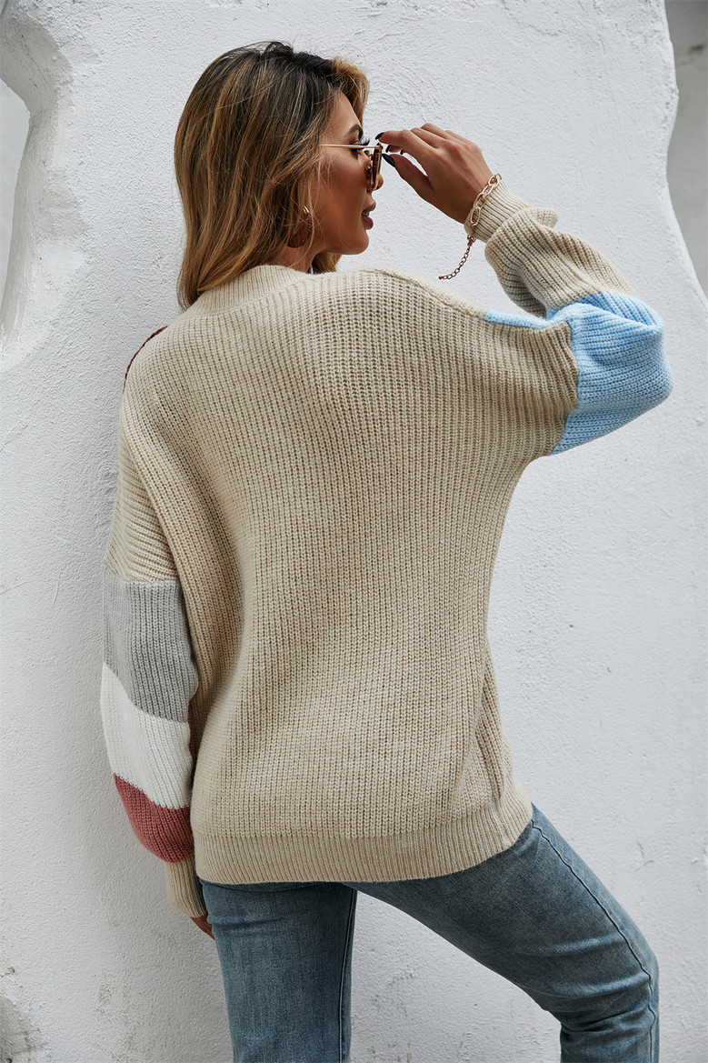 Winter New Contrast Color Knitted Stretch V-Neck Single-Breasted Stylish Sweater 2#