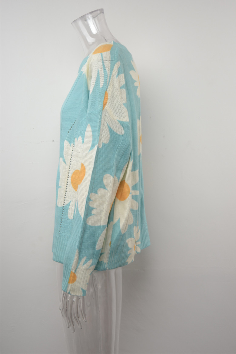 Winter New Flowers Printing Stretch Knitted Stylish Sweater