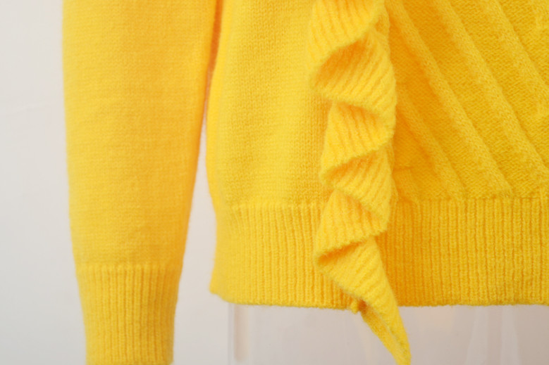 Winter New Solid Color Knitted Stretch Ruffle Stylish Trend Sweater